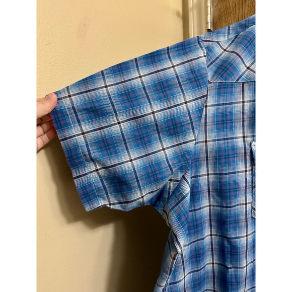 Wrangler Western Plaid Pearl Snap Shirt Men's 3XL Bright Blue Short Sleeve - Picture 4 of 8